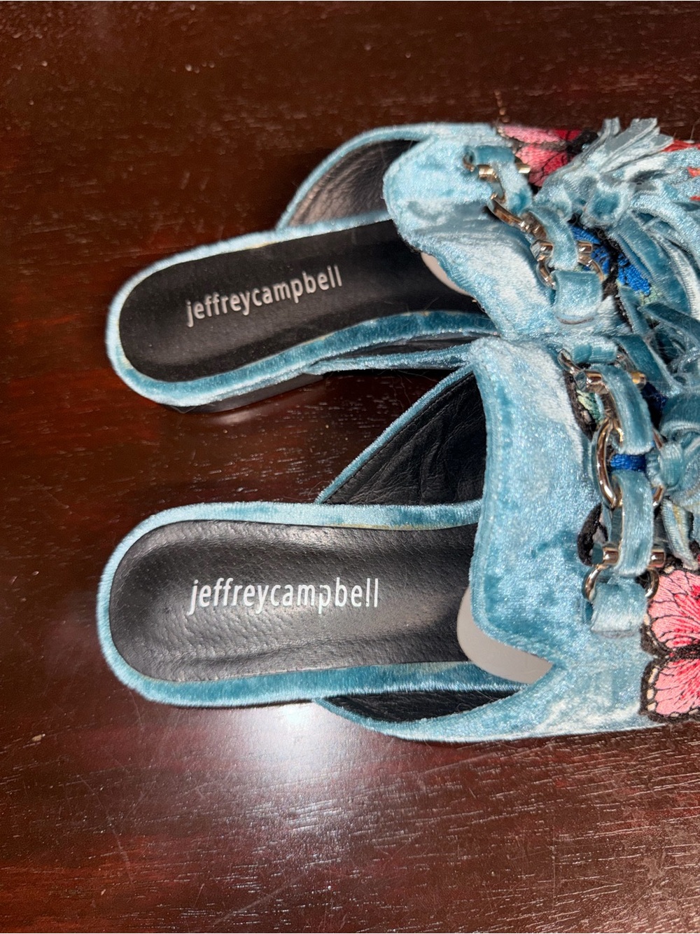 Jeffrey Campbell Velvet Mules Vibrant Floral, Butterfly, and Ladybug Embroidery - Picture 5 of 7
